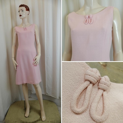 Vintage Retro rosa fodralklänning figursydd dekoration ringningen ärmlös 60s