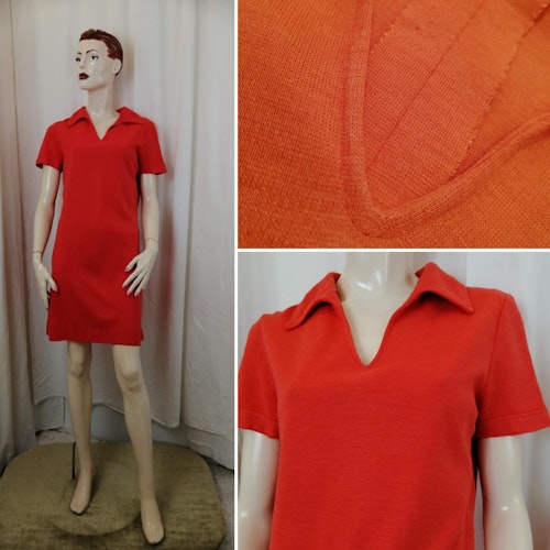 Vintage orange-röd trikåklänning kort ärm