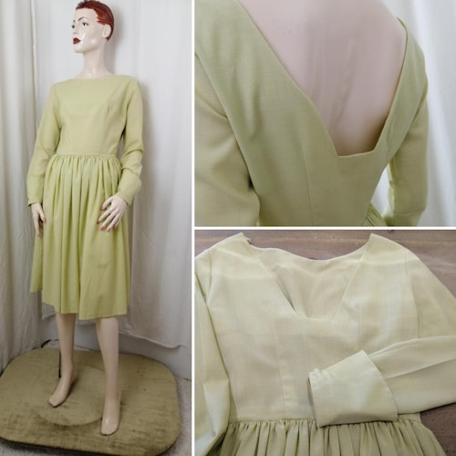 Vintage citrongul klänning lång ärm vid kjol djupt ringad bak 5060-tal