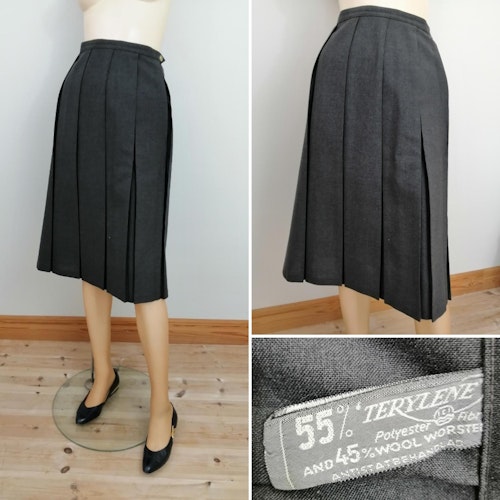 Vintage blyertsgrå kjol med breda veck 506070-tal