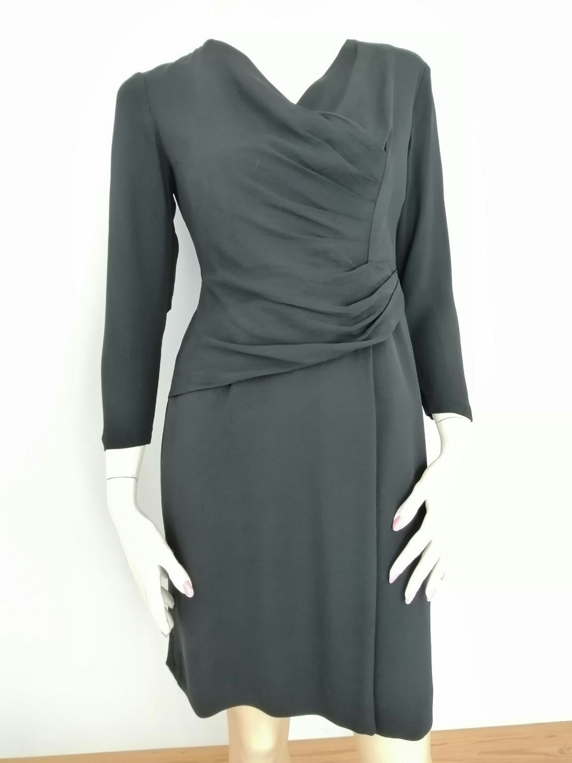 Vintage svart fodralklänning med fin omlottskärning livet lång ärm 50-tal -  Vintage Corner Österlen