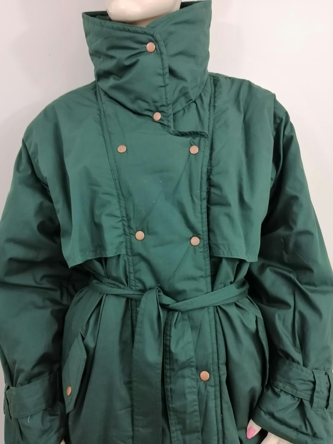 Second Hand tjock grön kappa täck-kappa krage skärp dubbelknäppt 80-tal -  Vintage Corner Österlen