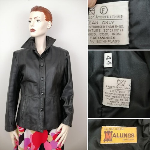 Vintage svart kort skinnjacka Malungsbutikerna 5060-tal