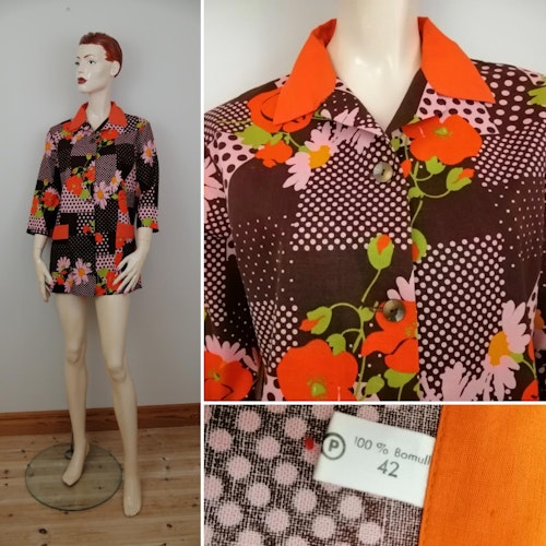 Vintage tunika kort klänning städrocksmodell häftiga färger mönster 6070-tal