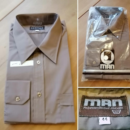 Vintage skjorta ljust brun 6070-tal Man Polyester bomull deadstock