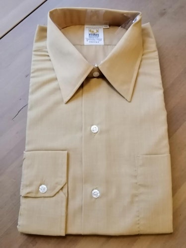 Vintage skjorta beige-senapsgul Man Polyester bomull 6070-tal deadstock