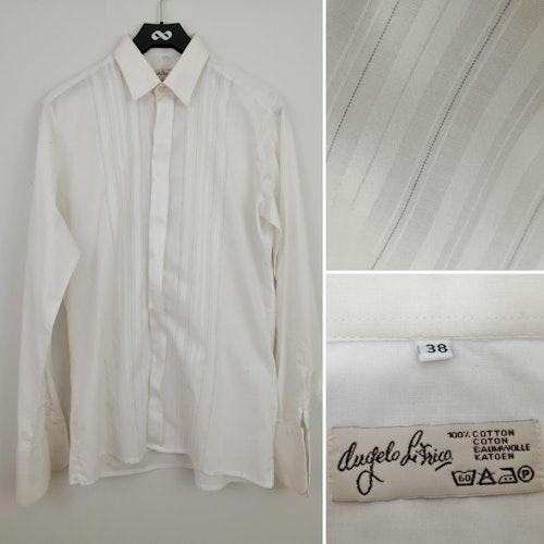 Second hand elegant vit skjorta randmönster fram till frack smoking