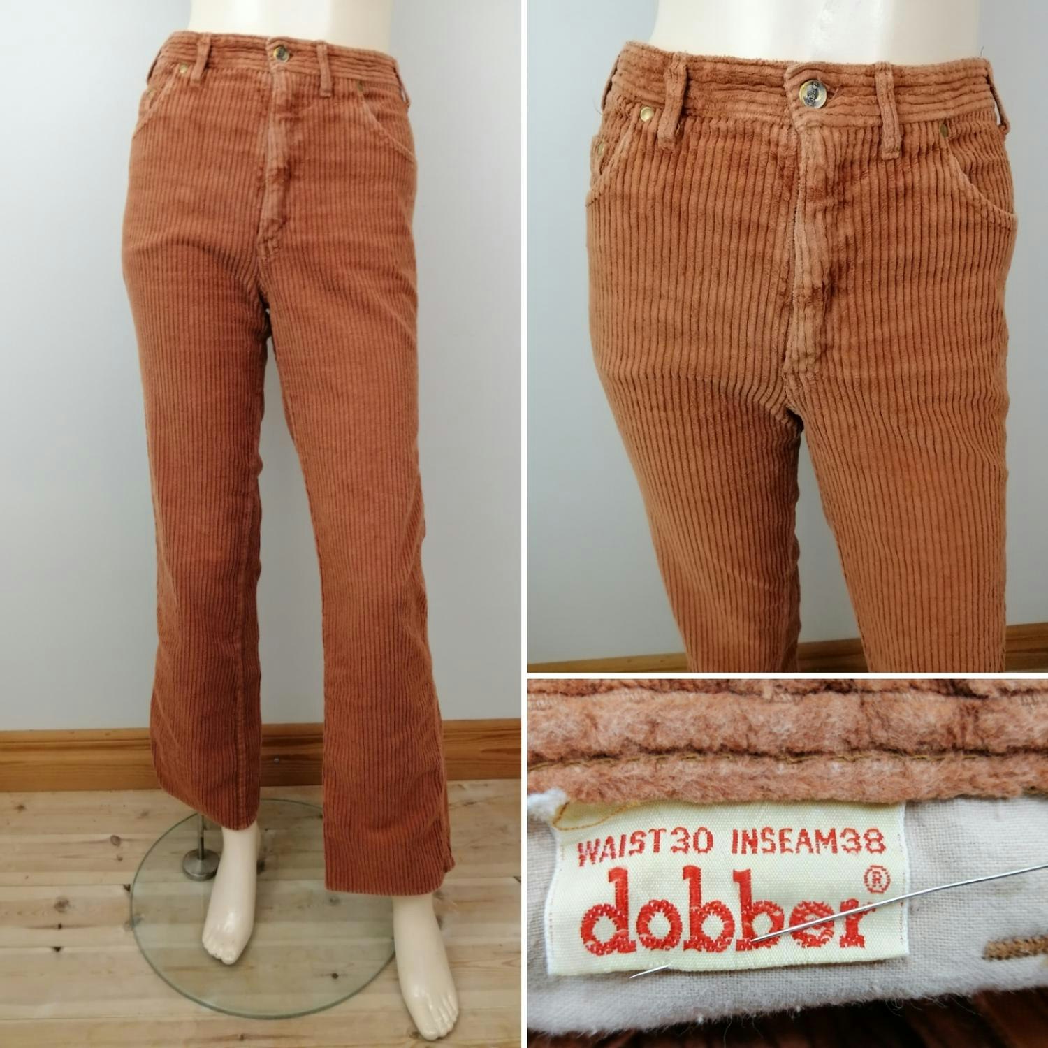 Vintage Dobber rostfärgade manchester-jeans slim fit 7080-tal unisex -  Vintage Corner Österlen