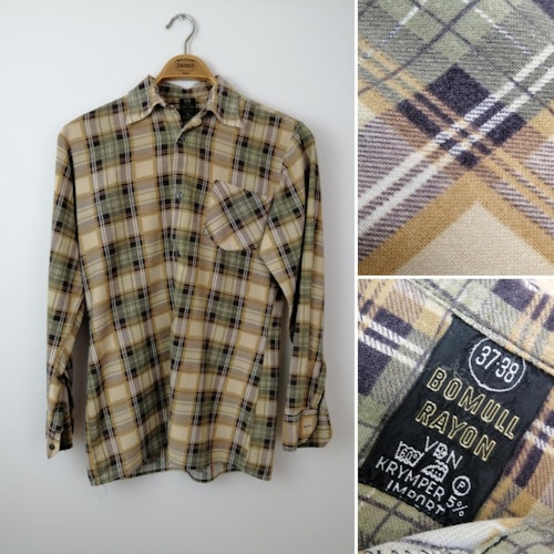 Vintage rutig skjorta beige grön brun VDN-märkt 6070-tal