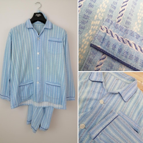 Vintage pyjamas jacka och byxa turkos med ränder