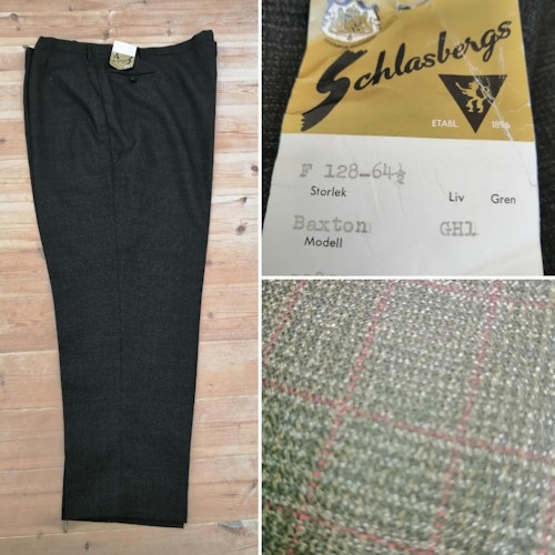 Vintage byxor oanvända deadstock stora rutiga brun grå röd rand 5060-tal