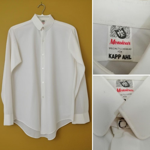 Vintage vit nylonskjorta 5060-tal Monsieur Kapp-Ahl extra knapp kragen