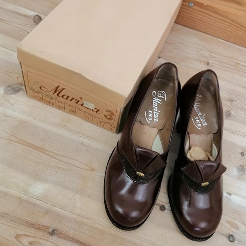 Vintage Maritza hög brun sko krokomönstr rosett stl 3,5A ca 36