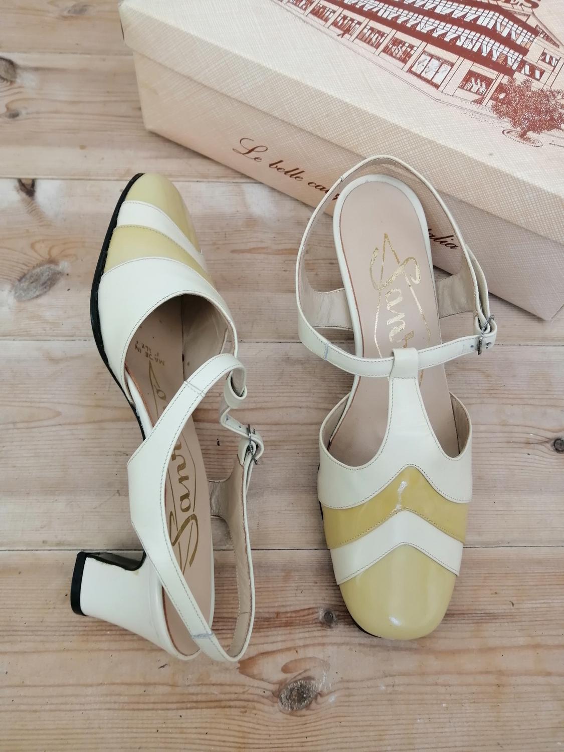 Vintage Sanremo beige vit sandalett rem stl 37,5