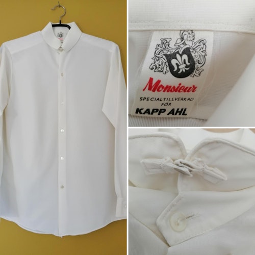 Vintage vit nylonskjorta extraknapp kragen Monsiueur för Kapp-Ahl