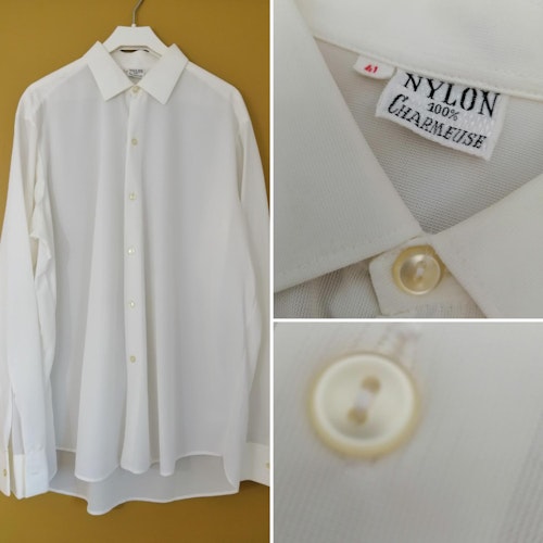Vintage vit nylonskjorta 5060-tal Charmeuse-nylon