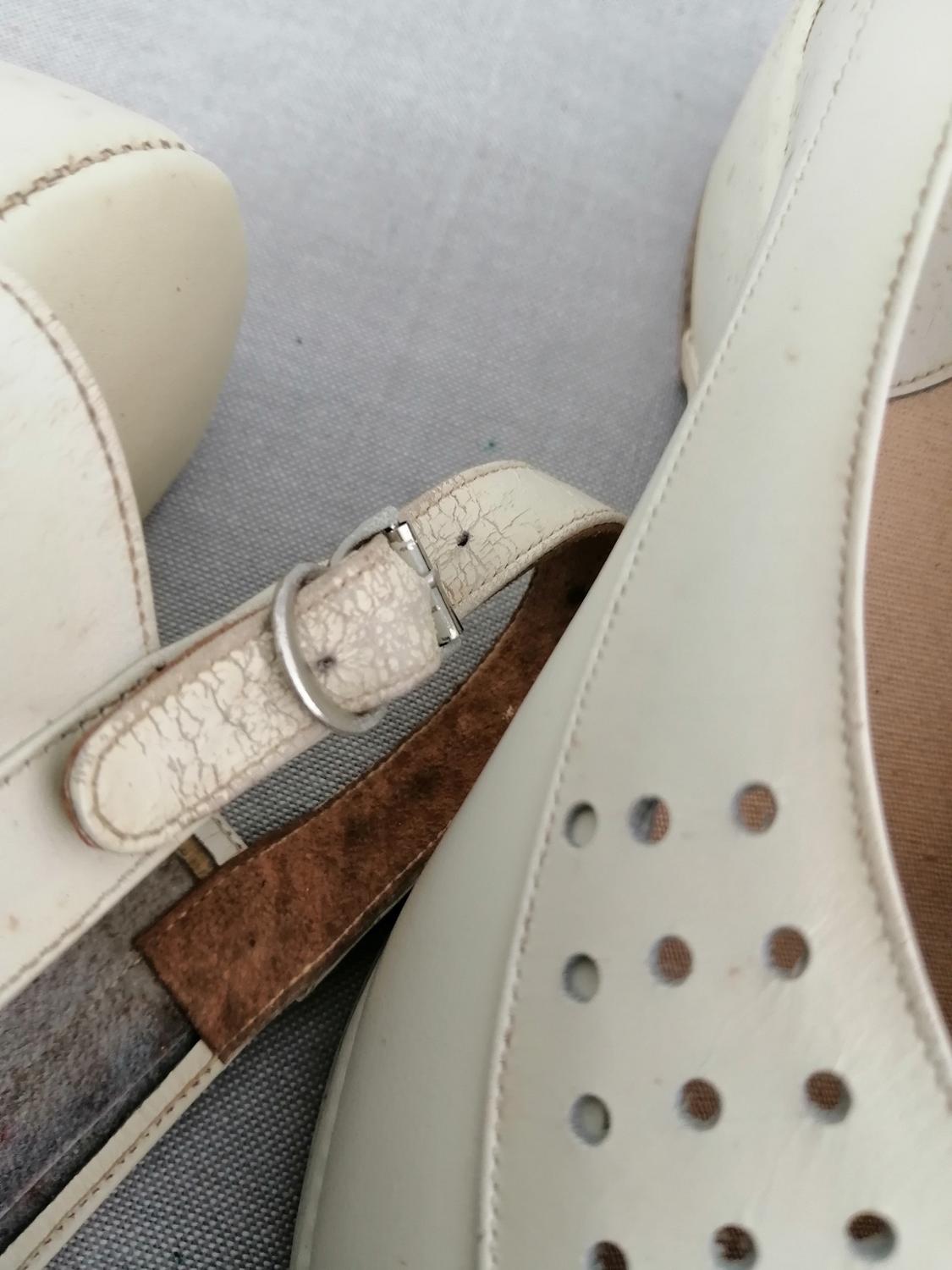 Vintage Joel vit sandal slingback hålmönstrad stl 3A ca 35