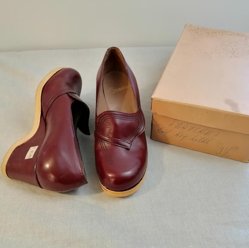 Vintage Franckes brunröd sko hög kilklack ljus sula stl 3,5 ca 36