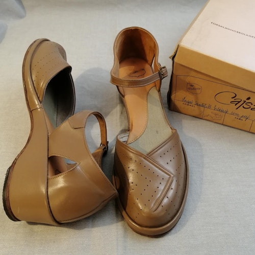 Vintage Wiskania Cajsa damig sandal-sko brunbeige stl 8 ca 43