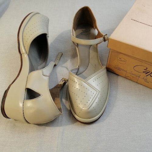 Vintage Wiskania Cajsa damig sandal-sko gråbeige stl 8 ca 43