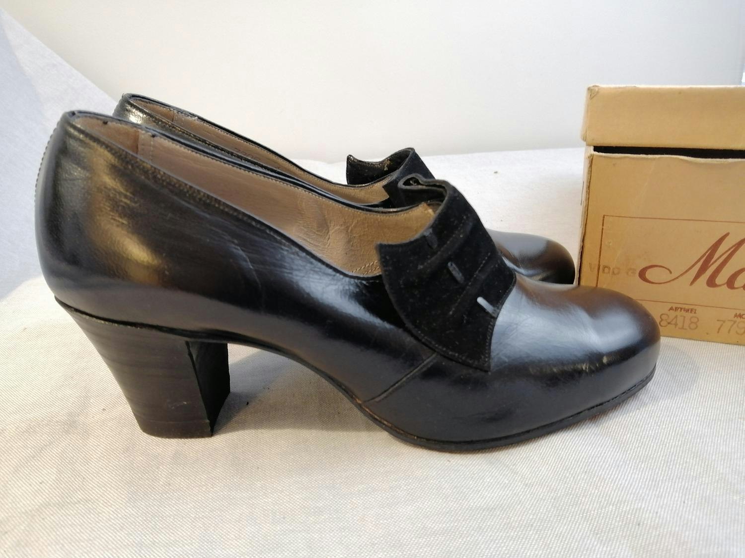 Vintage Maritza svart sko med mocka-plös stl 4A vidd 6 ca 37 - Vintage  Corner Österlen