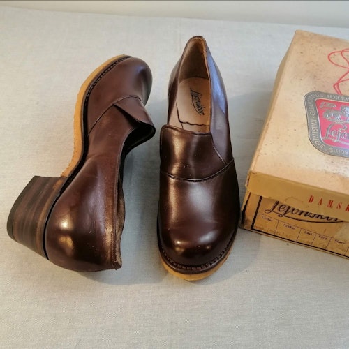 Vintage Lejonsko brun stadig sko halv g-sula bred plös stl 8 ca 43