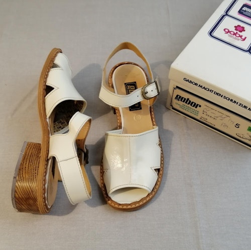Vintage Gabor vit sandal lack brun sula öppen tå stl 5 ca 38