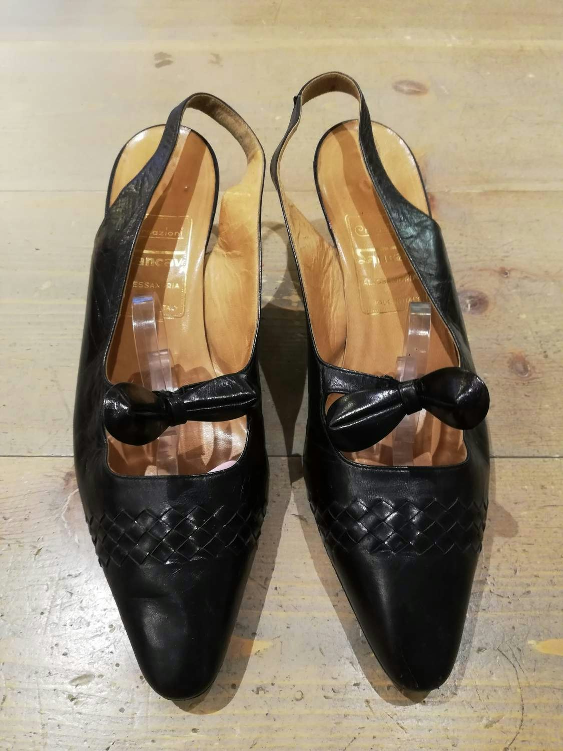 Vintage retro italienska skor slingback svart rosett fram, stl ca 38 -  Vintage Corner Österlen