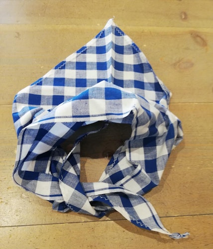 Vintage retro blå-vit rutig sjal sjalett trekantig bomull hemmasydd