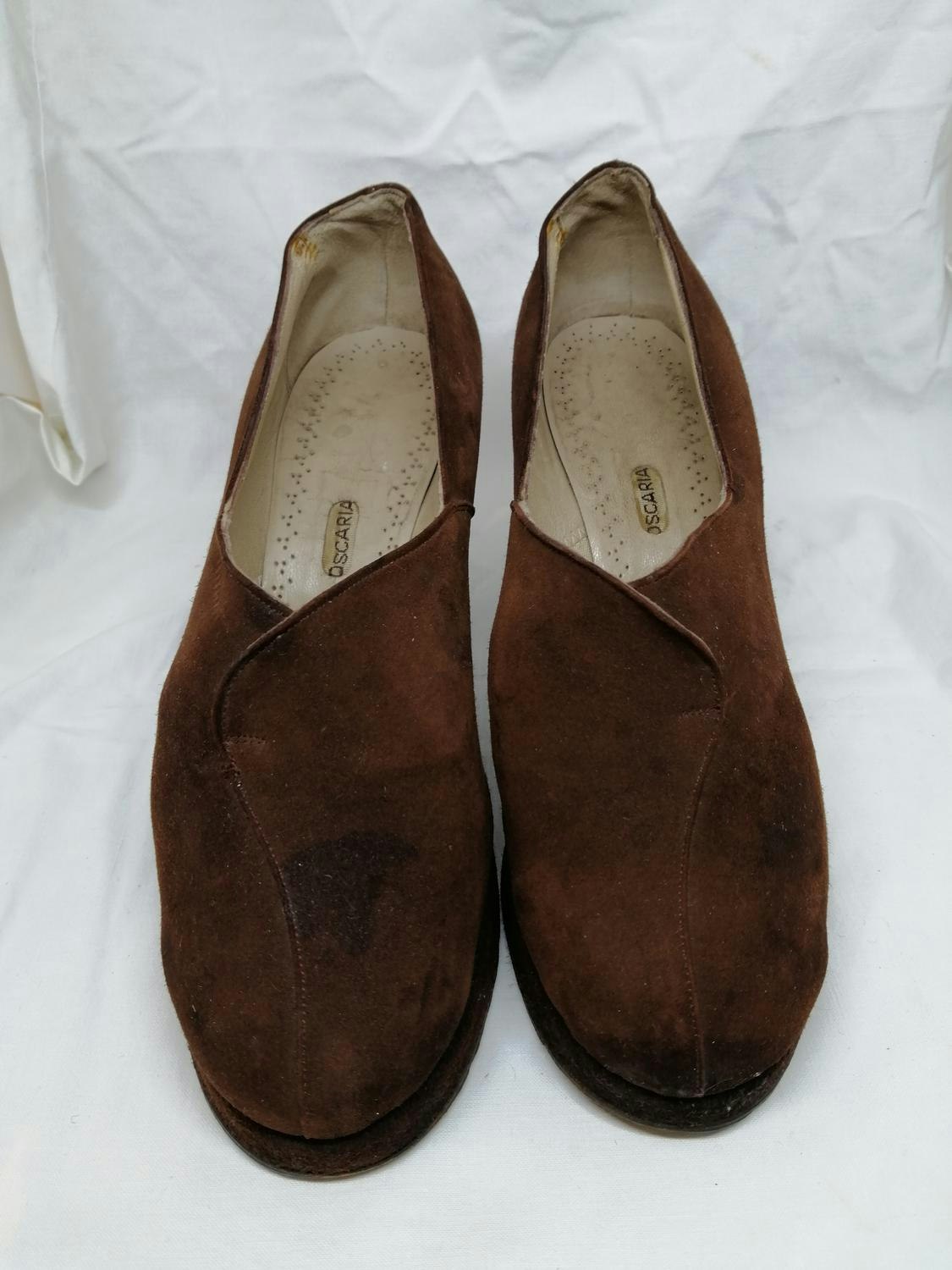 Vintage retro sko brun mocka hög bred klack 40-tal Oscaria stl 39 - Vintage  Corner Österlen