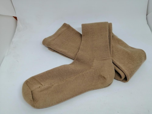 Vintage retro strumpor stockings ribbstickade tjockare mörkare beige hudfärgade