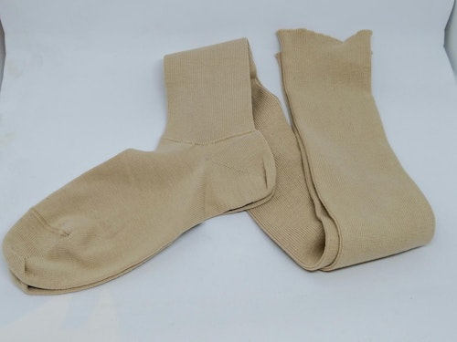 Vintage retro strumpor stockings ribbstickade tjockare ljus beige hudfärgade små