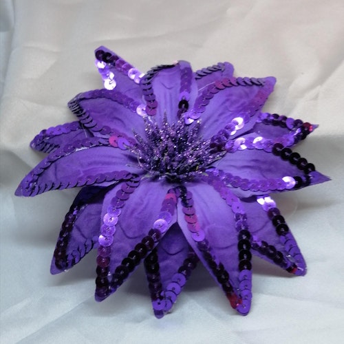 Hårdekoration hårspänne stor blomma med paljetter lila