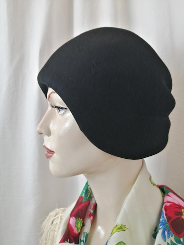 Vintage damhatt svart filt att dra ner över öronen Florence Italy