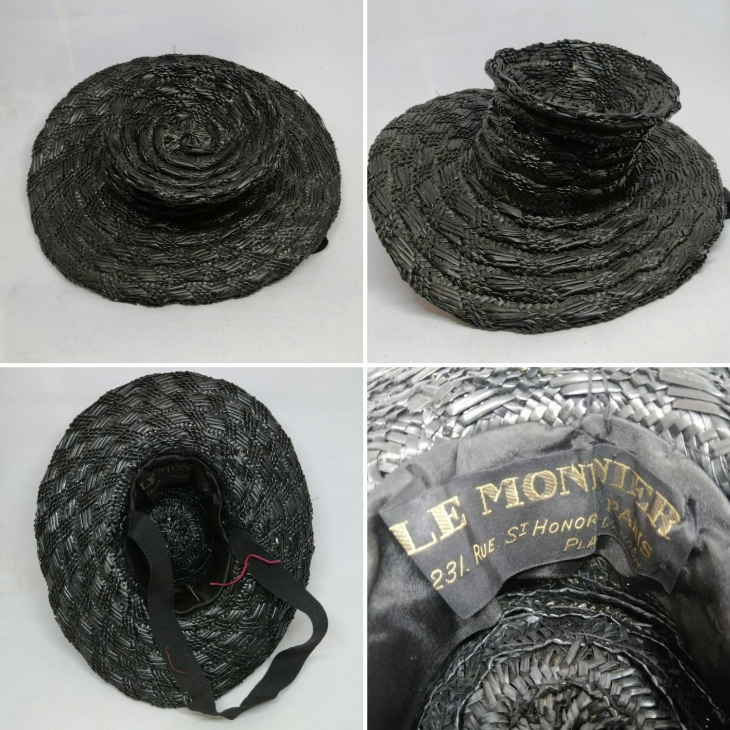 Vintage damhatt liten svart flätad bast-hatt att bära uppepå frisyren Paris  - Vintage Corner Österlen