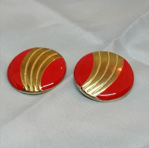 Retro bijouteri smycke örhänge clips runda röda och guldfärgade 80-tal
