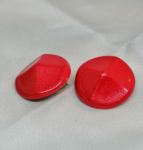 Retro bijouteri smycke örhänge clips runda röda glitter toppig form 80-tal