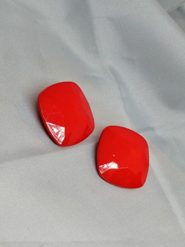Retro bijouteri smycke örhänge clips fyrkantiga röda fasetterade