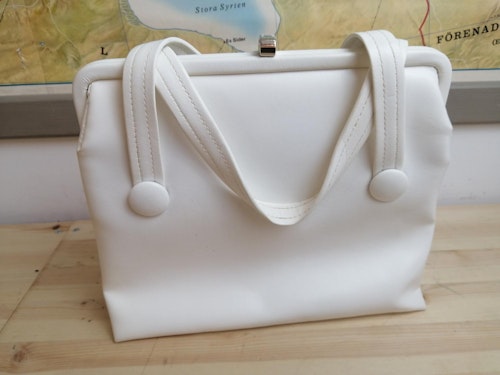 Vintage retro handväska sommar oanvänd vit med korta handtag