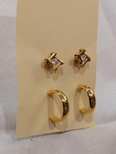 Bijouteri smycke örhänge för hål 2 par guldf halvcirkel och med strass