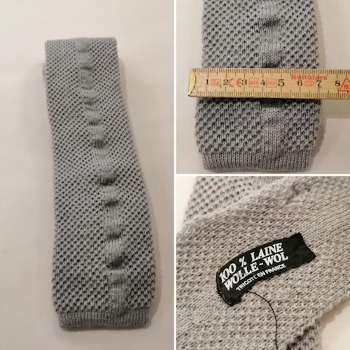 Vintage slips grå rak stickad med dekorationsrand mitt på