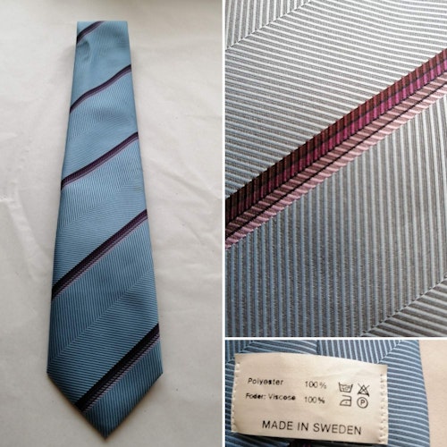 Vintage slips diagonalrandig ljusblå ränder i rött och rosa Made in Sweden