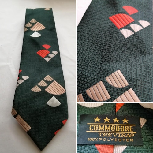 Vintage slips bred grön med mönster i orange beige vitt Commodore 70-tal