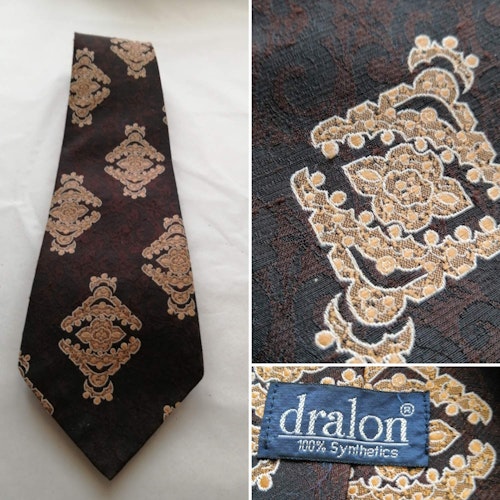 Vintage slips extra bred brun med brunt och ljust orange mönster 70-tal