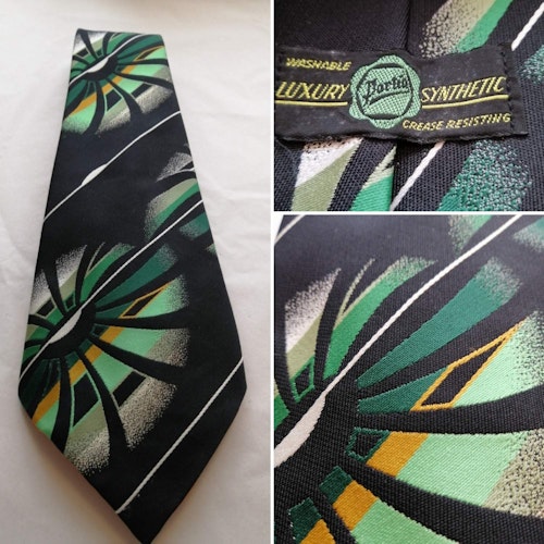 Vintage slips extra bred häftig 70-tal svart med stora gröna blommor Portia