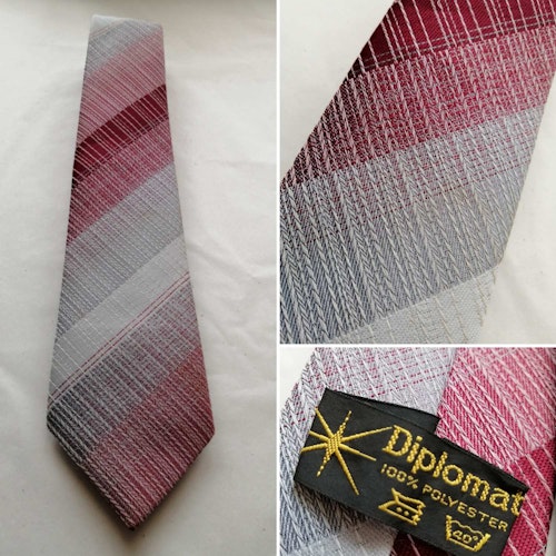 Vintage slips diagonalrandig grå silver rosa röd Diplomat