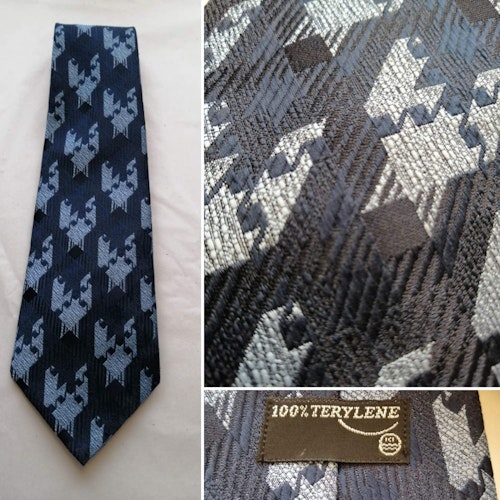 Vintage slips marinblå med ljusblått mönster 70-tal