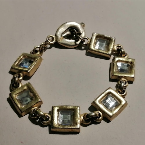 Second hand bijouteri smycke armband tungt genomskinliga stenar guldf länk