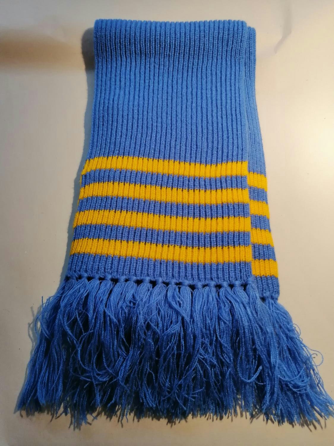 Vintage halsduk sjal lång med fransar blå och gul sport-halsduk - Vintage  Corner Österlen