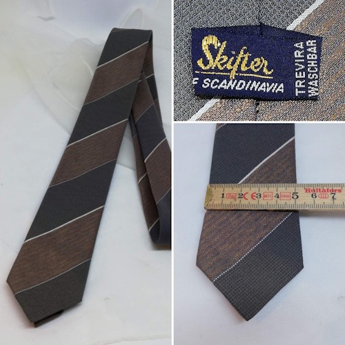 Retro vintage smal slips silvergrå bronsbrun vit randig diagonalen 5060-tal